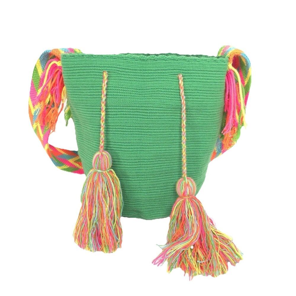 Colombian Large Handmade Wayuu Mochila Bag Solid Casual Top‎ Quality Green Multi